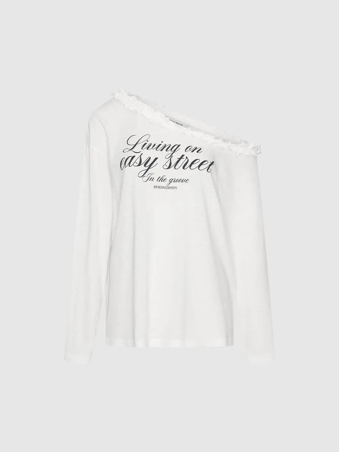 Ruffle Trim One Shoulder Printed Cotton Blend T Shirts - Image 7