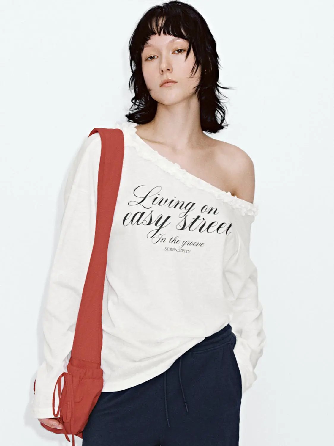 Ruffle Trim One Shoulder Printed Cotton Blend T Shirts - Image 9