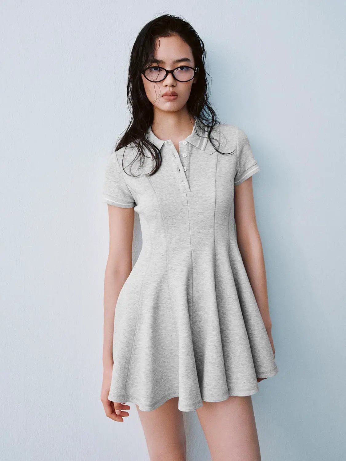 Polo Neck Short Sleeve A Line With Stretch Dresses
