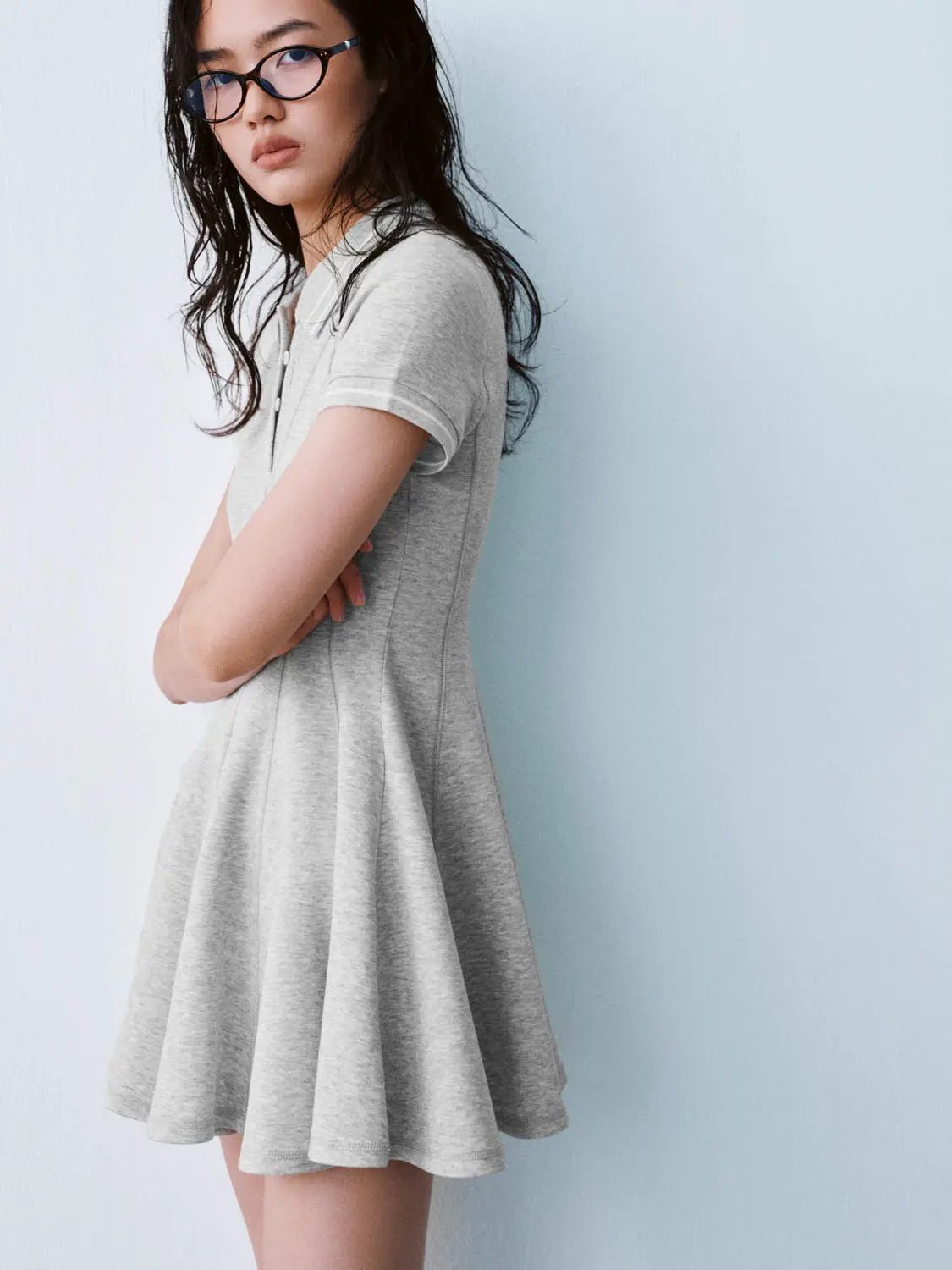 Polo Neck Short Sleeve A Line With Stretch Dresses - Image 2