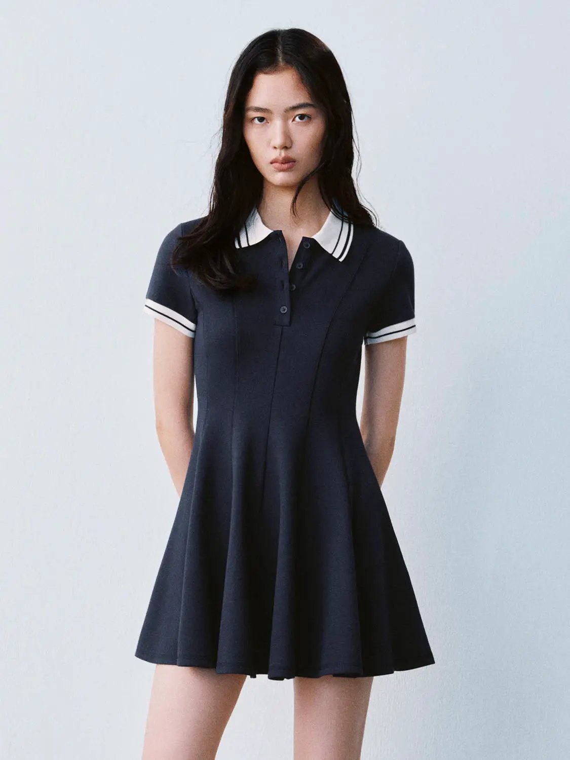 Polo Neck Short Sleeve A Line With Stretch Dresses - Image 9