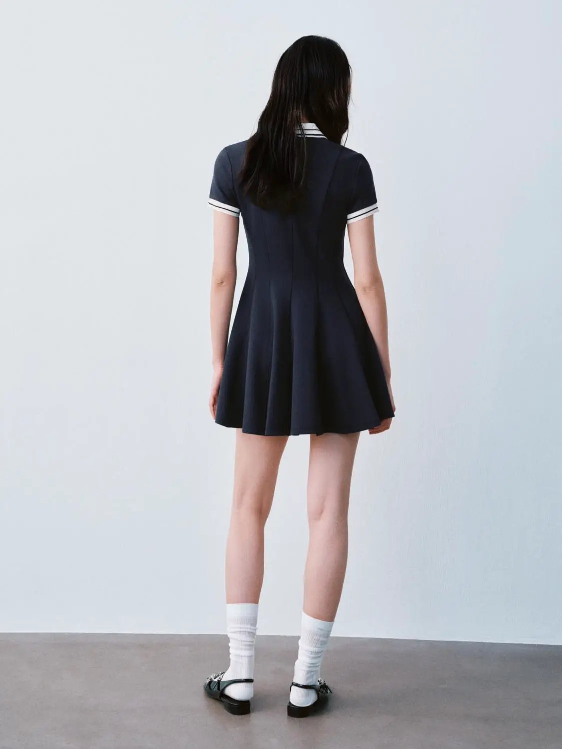 Polo Neck Short Sleeve A Line With Stretch Dresses - Image 13