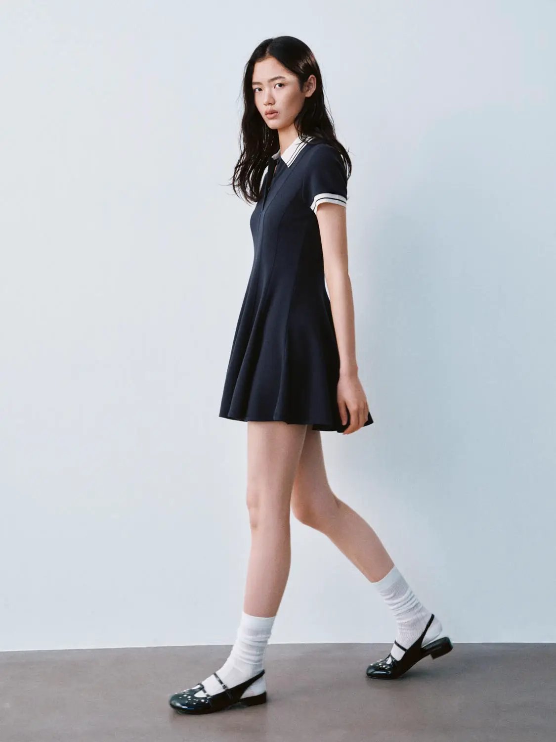 Polo Neck Short Sleeve A Line With Stretch Dresses - Image 14
