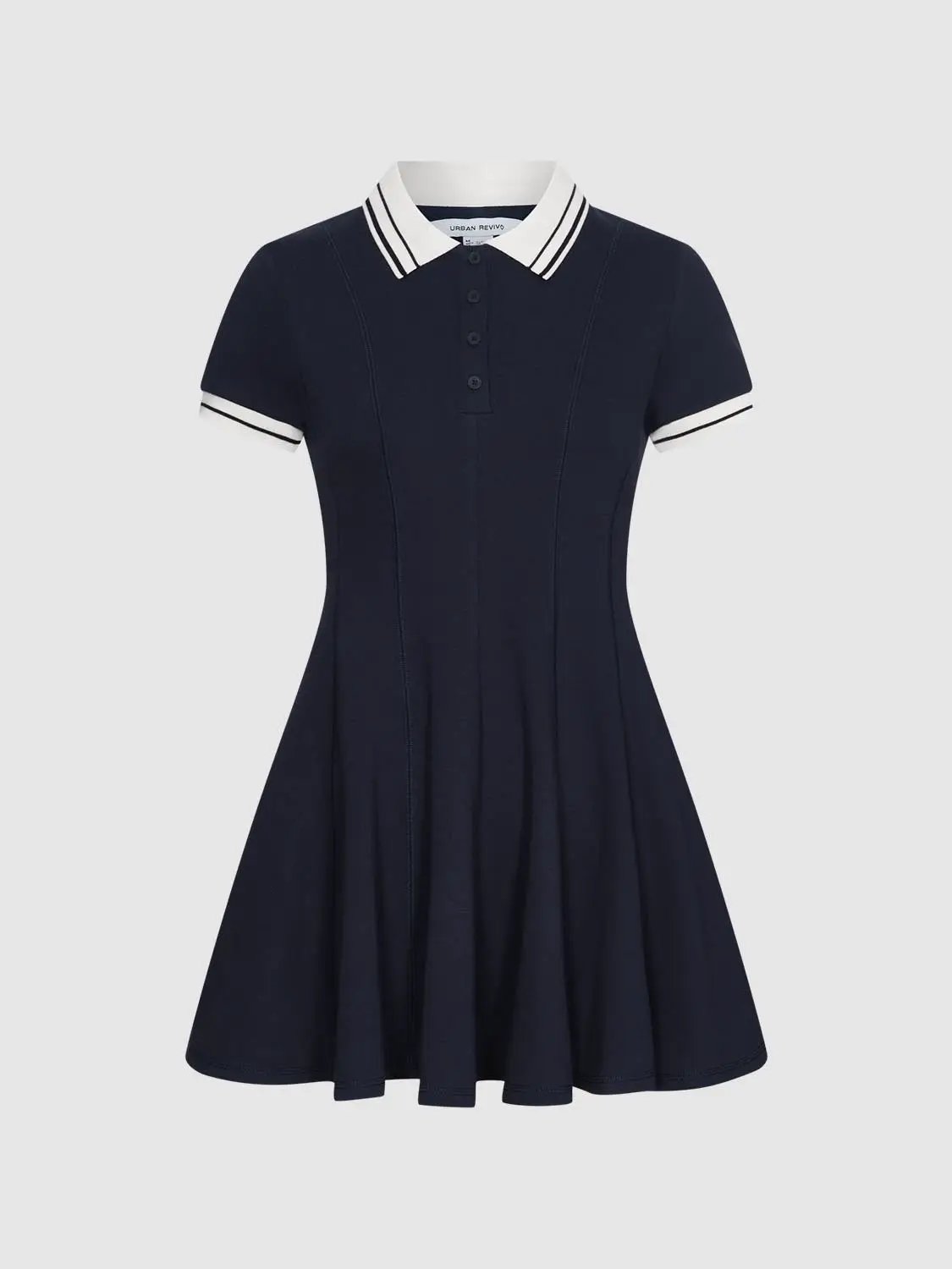 Polo Neck Short Sleeve A Line With Stretch Dresses - Image 15