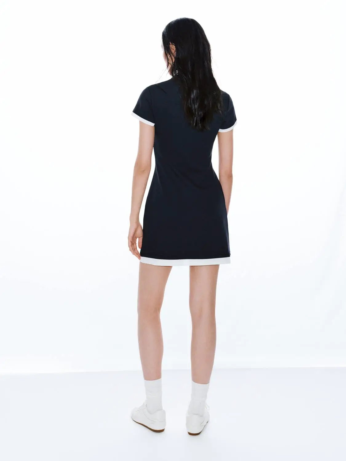 Navy Polo Neck A Line Contrast Trim Dress - Image 6