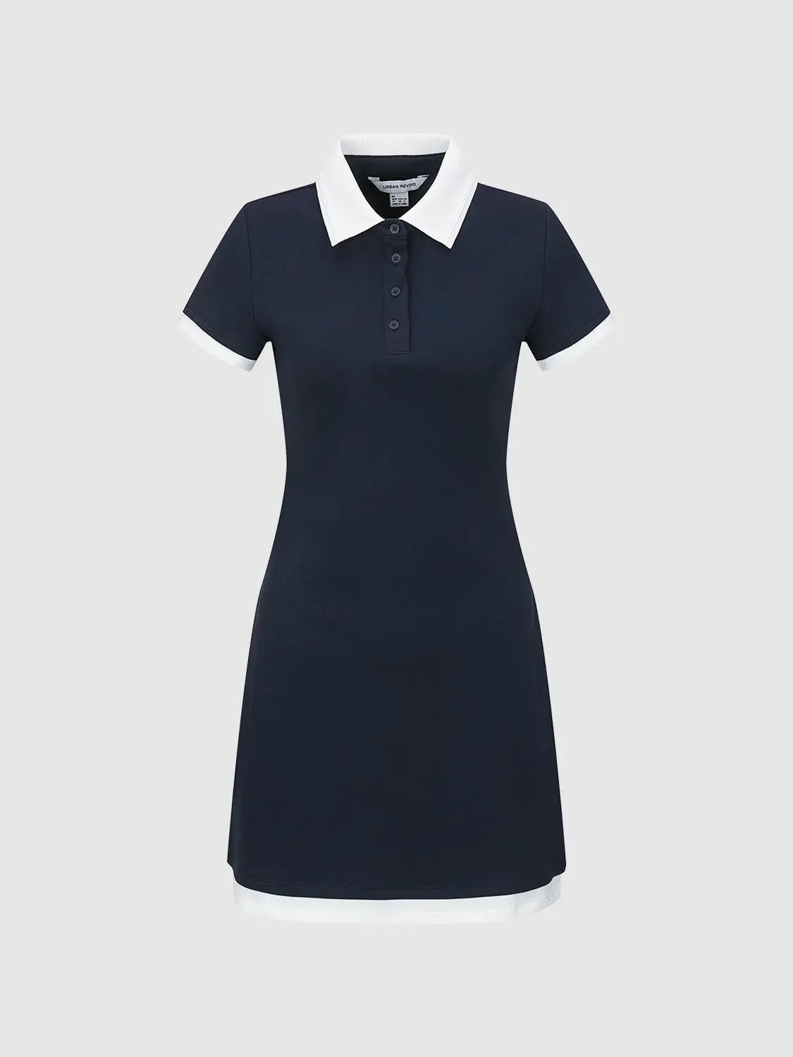 Navy Polo Neck A Line Contrast Trim Dress - Image 7