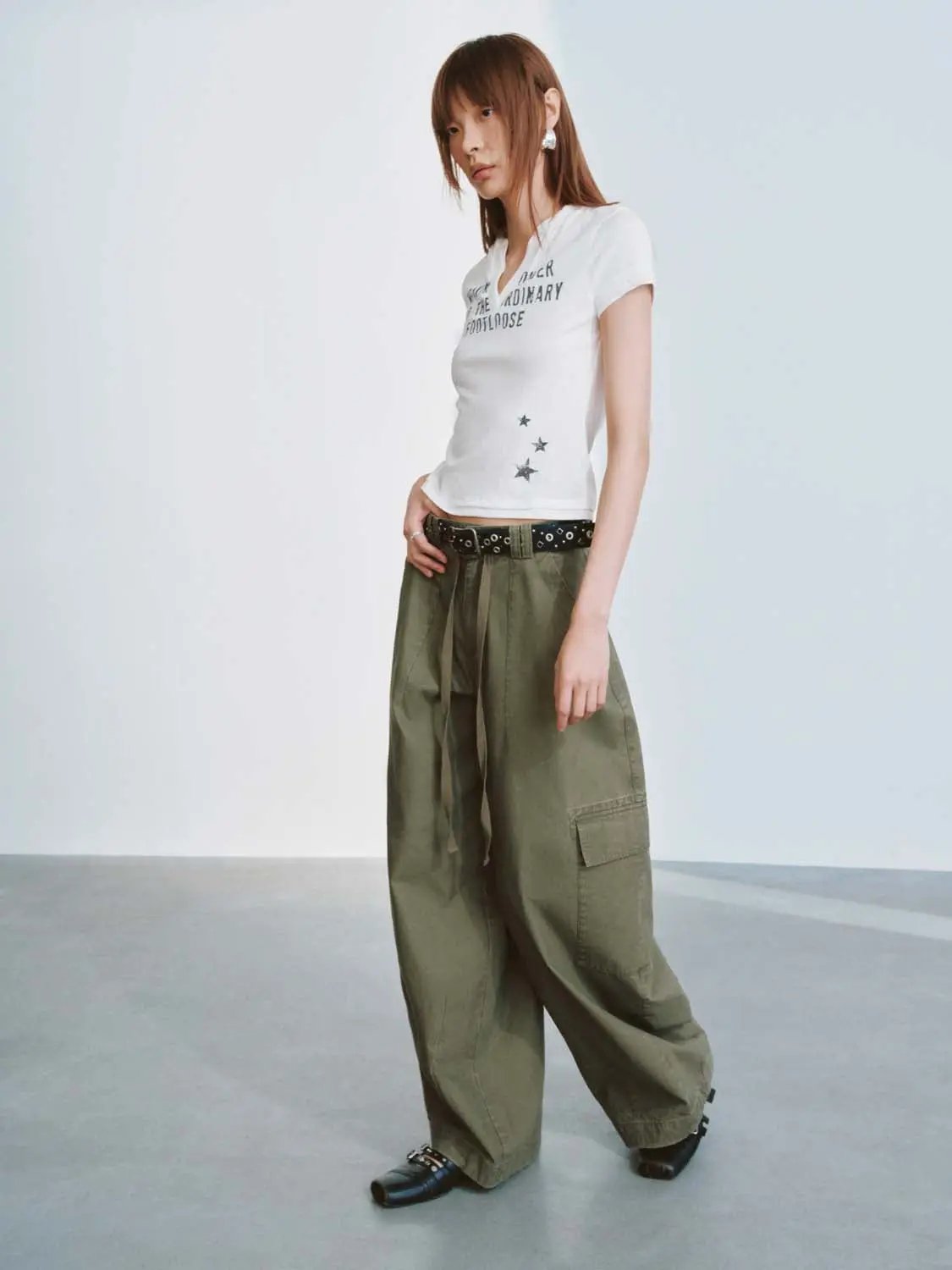 Cotton Drawstring Flap Pocket Cargo Pants - Image 5