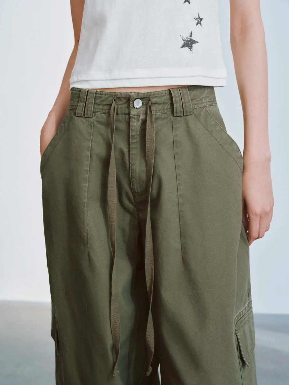 Cotton Drawstring Flap Pocket Cargo Pants - Image 6