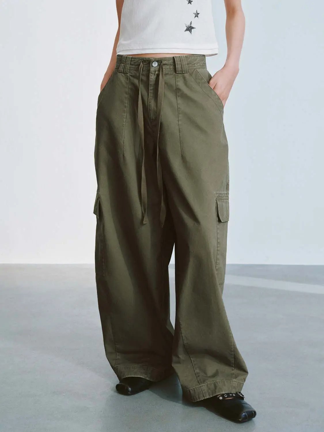 Cotton Drawstring Flap Pocket Cargo Pants - Image 9