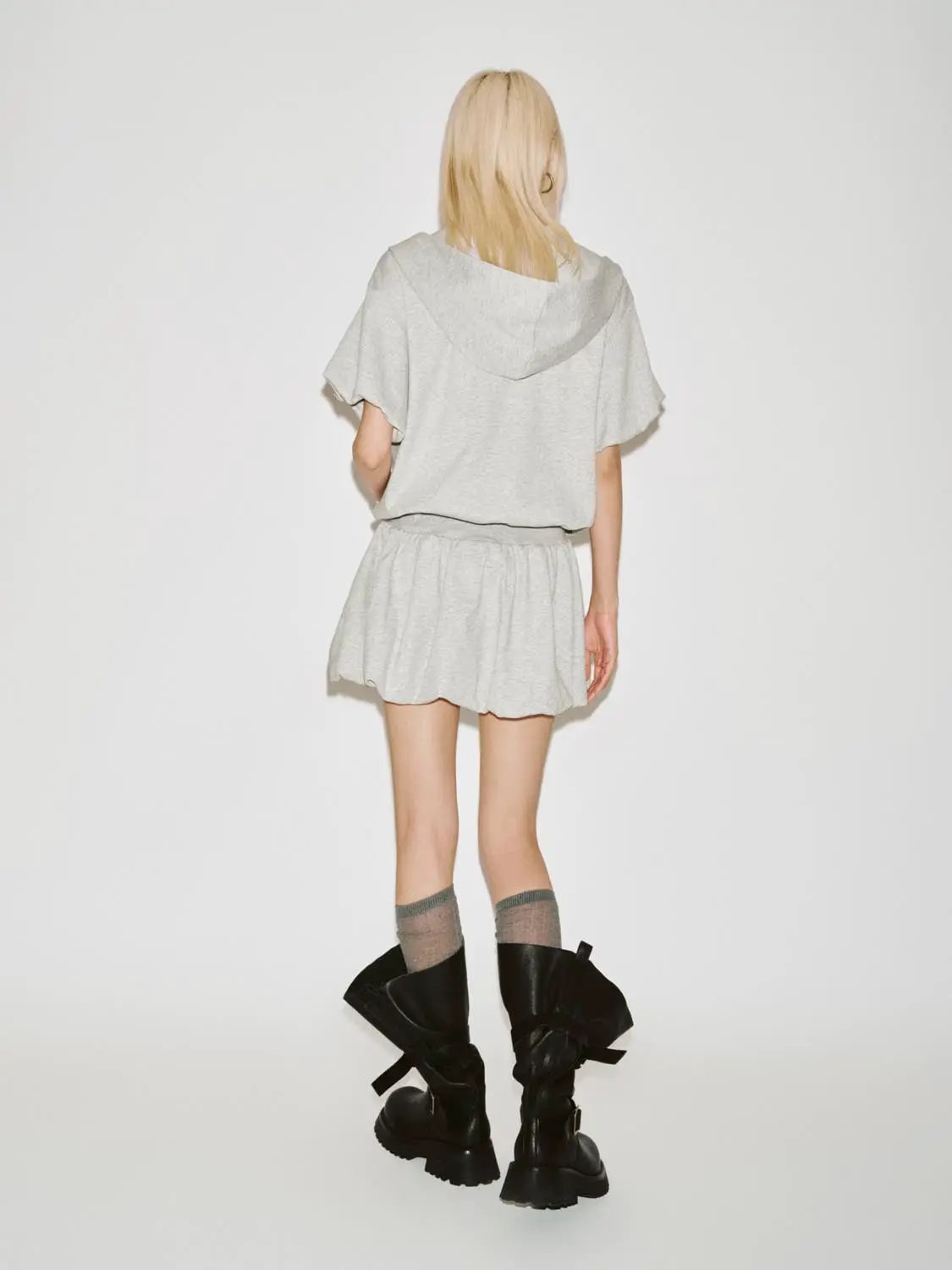 Cotton Blend Drawstring Hooded Balloon Hem Mini Dresses - Image 6