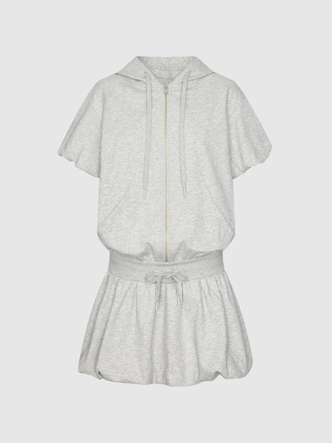 Cotton Blend Drawstring Hooded Balloon Hem Mini Dresses - Image 7