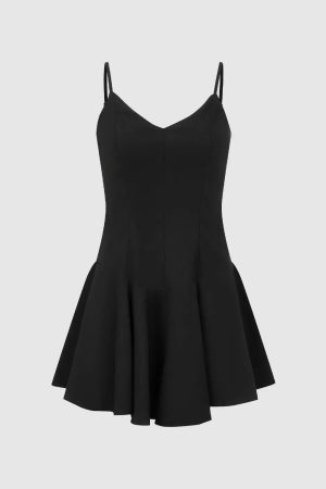 Crepe Strappy Nipped-Waist Pleated A-Line Midi Dress