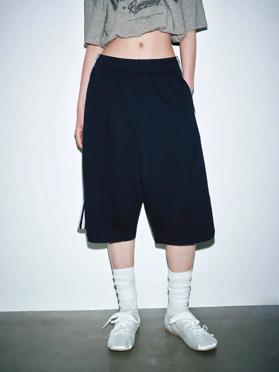 Cotton Blend Contrast Stripe Wide Leg Pants - Image 9