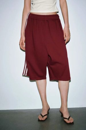 Cotton Blend Contrast Stripe Wide Leg Pants