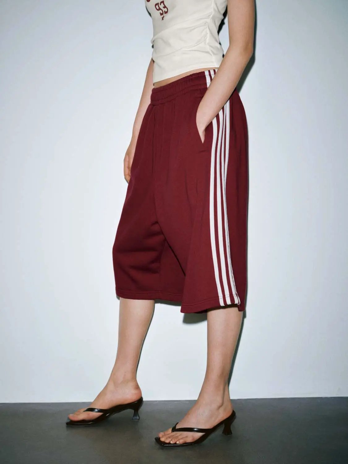 Cotton Blend Contrast Stripe Wide Leg Pants - Image 3